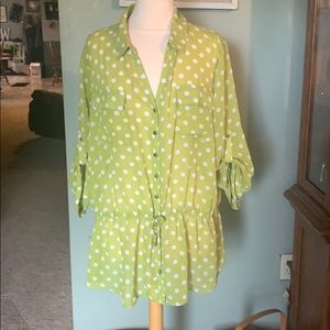 Lane Bryant green wirh white polka dot top